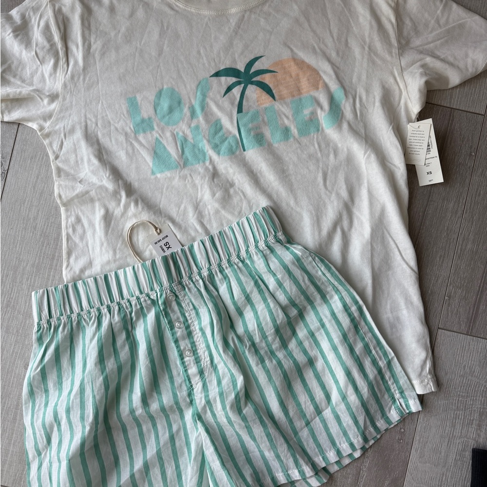 Striped Green and White Pajama Set